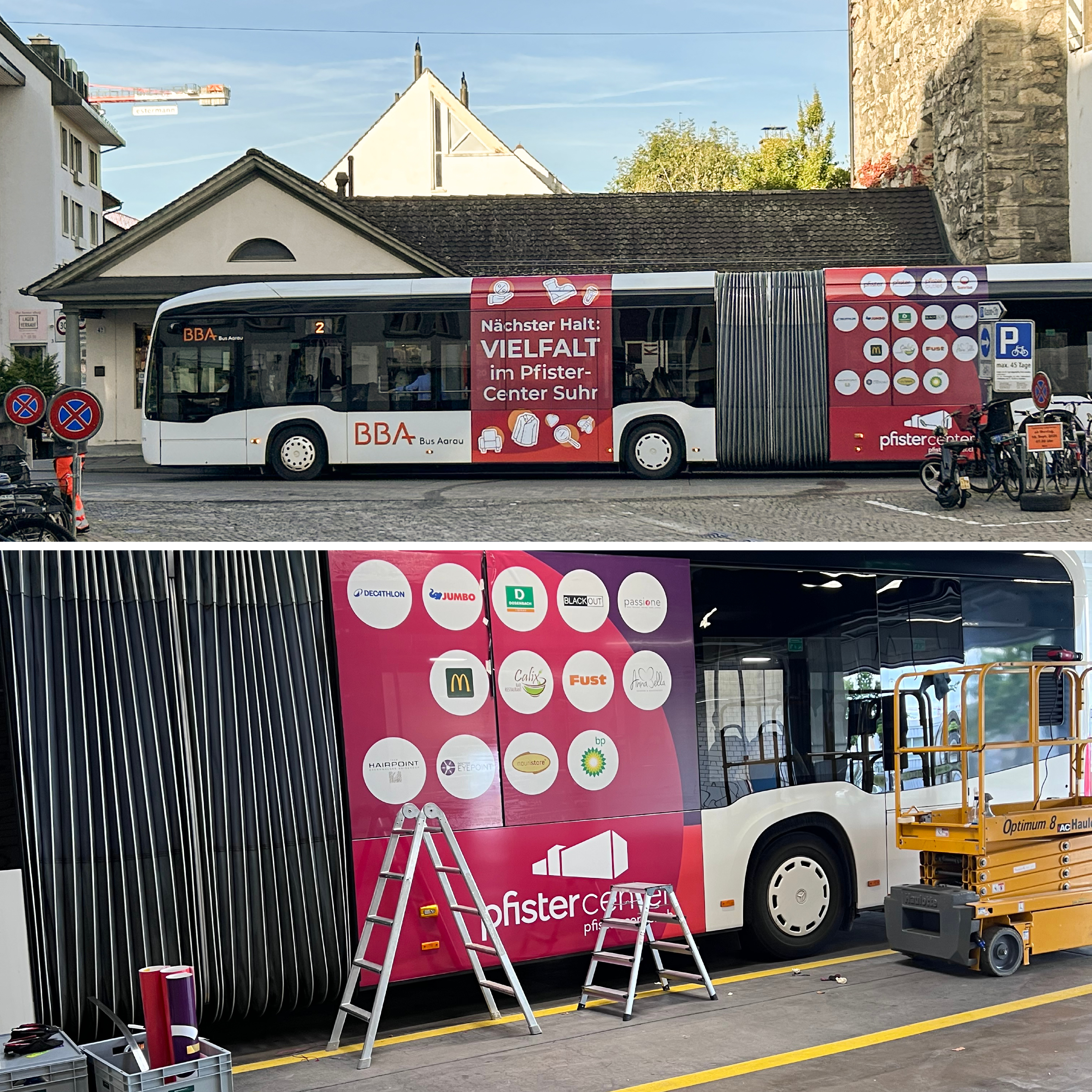 Pfister-Center Suhr – Busbeschriftung