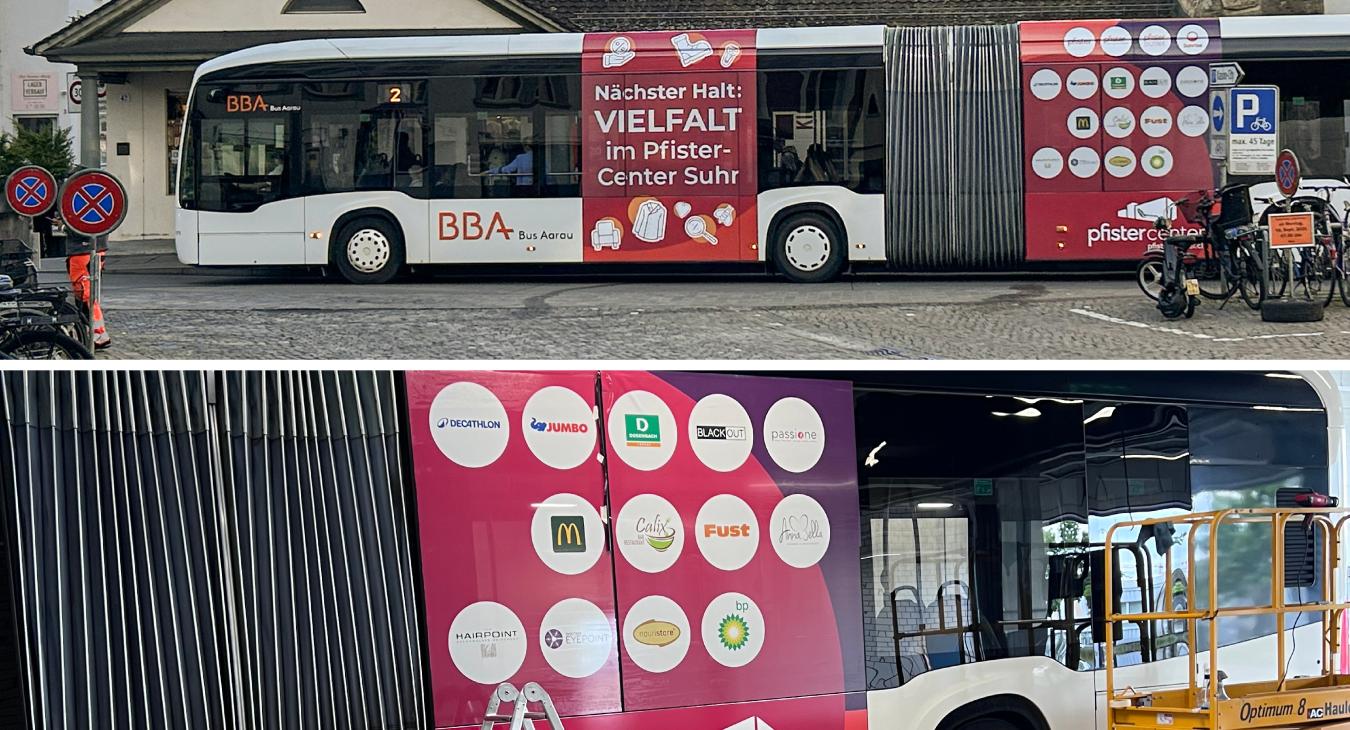 Pfister-Center Suhr – Busbeschriftung
